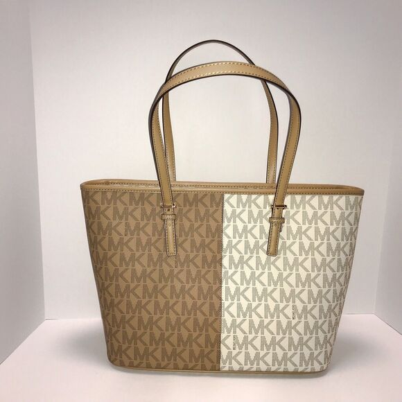 NWT Michael Kors Large Jet Set Camel Multicolor Top Zip Tote - Picture 2 of 3